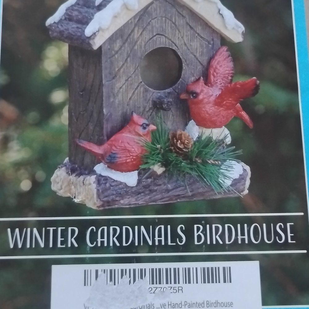 Winter Cardinals Birdhouse - Hand-Painted Brown and Red